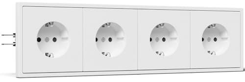 BSEED Schuko Mehrfachsteckdose Unterputz, Wandsteckdose 16Amp mit PC Rahmen, Vierfach Steckdose mit Krallen, 4 Fach Weiß