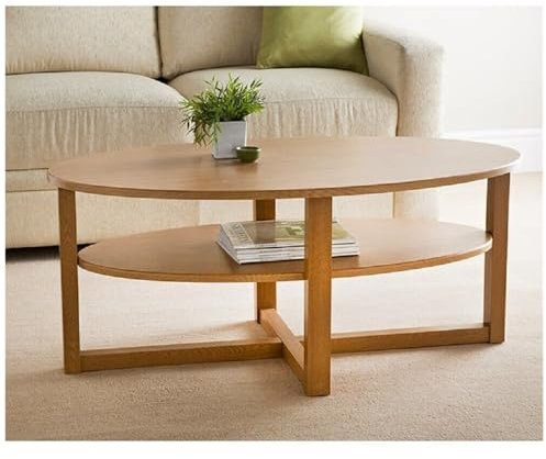 Homme Concept – Contemporary Oval/Round Coffee Table Living Room Centre Tea Table with lowershelf, Minimalistic Wooden Side Table | Oak Effect | Home Furniture |Kitchen | Home Decor