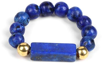 XSDSLS Elastische Naturstein Ring für Damen 4mm Naturstein Perlen Ring Elastische Perlen Ring Kristall Naturstein Tigerauge Amethyst Ring Geburtstag Geschenke für Damen (Lapislazuli)