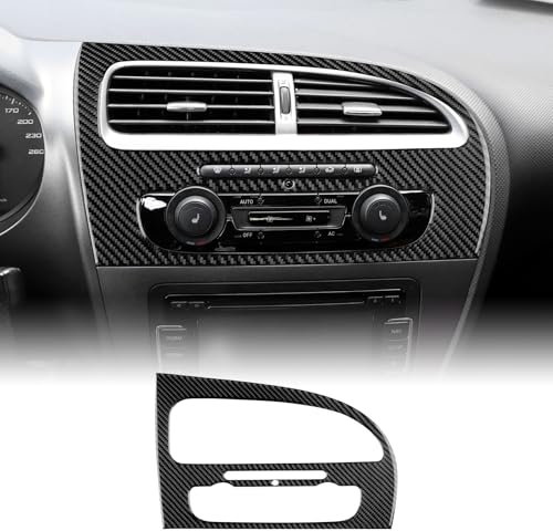 KUNGKIC para Seat Leon mk2 2005-2012 Control Central de Coche AC Salida de Aire Panel de Ventilación Marco Decorativo Fibra de Carbono Pegatina Interior Accesorios Regalo (Negro)