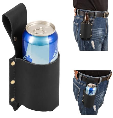 Biergürtel Bierhalter,Leder Flaschenhalter Gürtel Bierflaschenhalter Bierholster,Bier Geschenke für Männer Vatertag Weihnachten Biertrinker/Liebhaber Bierzubehör für die Reise. (Schwarz)