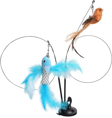 Gaomoeny 5 Pcs Jouet Chat Interactif, Jouet pour Chat Interieur avec Plumes Oiseau, Jouets pour Chats Oiseaux pour Chats d'Intérieur interactifs avec Baguette Magique & Base à Ventouse