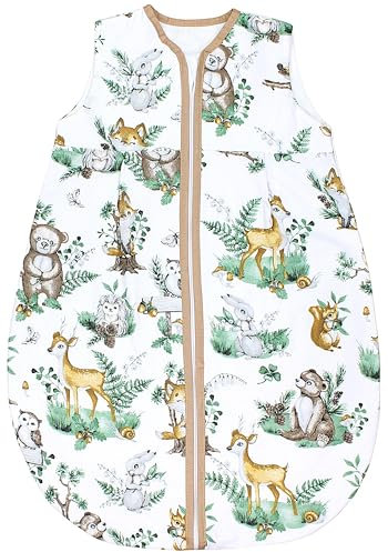 TupTam Baby Sommer Schlafsack 0.5 TOG aus OEKO-TEX zertifizierten Materialien, Farbe: Tiere in Blättern, Größe: 104-110