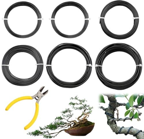 XRXYMQ 6 Rollen Bonsai Draht Schwarz Pflanzendraht Ø1,0 mm/1,5 mm/2,0 mm/2,5 mm/3,0 mm Basteldraht Insgesamt 50 m Bonsaidraht für Bonsai Zubehör DIY Skulpturen