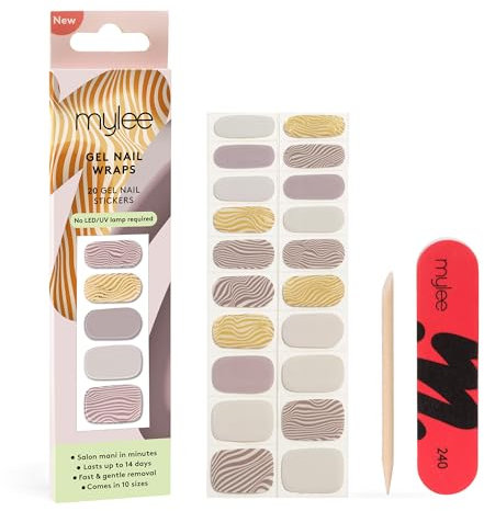 Mylee Gel Nail Wraps [Silver Safari] – 10 Pre-Cured Gel Stickers for Instant Mani – No Lamp Needed, Chip-Resistant, Glossy Finish, Lasts Up to 14 Days – Easy to Apply, Vegan & Cruelty-Free