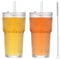 Juego de 2 Vaso de Vidrio 600ml con 2 Tapa y 2 Pajitas y 1 Cepillo de Cristal, Taza de Agua Sello,Adecuado para Jugo, Cócteles, Cerveza, Café