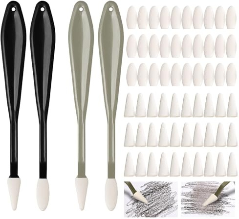 64 Pcs Pastel Blending Tools Set,Sponge Blending Stumps for Drawing,Drawing Pastel Blending Tools,Washable Blending,Sketch Shadows Blend Tool for Student Artists Detail(Pointed,Round)