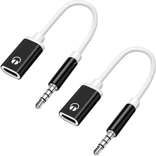 Yjemle 2Pcs 3.5mm Male to TypeC Female Audio Cable Cord 3.5mm Analog Cable Type-C Converter Earphone Adapter Compatible with Laptops, Tablets, Smartphone, MP3 Players, CD Players (Black)