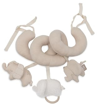Jollein Activity Spirale Baby – Elephant Tales – Baby Spielzeug für Babyschale & Laufgitter – Mit Schlaufen zur Befestigung – Fördert Sinne & Motorik – Sensorik Babyspielzeug – Beige – 24 cm