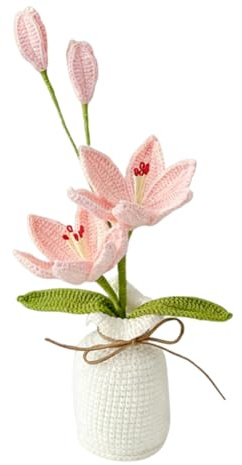 Magicherry Liliensträuße mit Vase, gehäkelt, gestrickt, künstliche Lilie, handgewebte Blume mit exquisitem Topf, für Frauen, Geburtstagsgeschenke, Familie, Zuhause, Büro, Dekoration, Rosa
