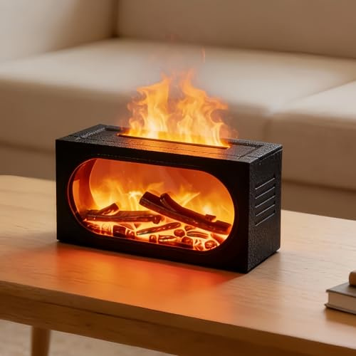 XWLEYW Difusor de aceite esencial para chimenea, difusor eléctrico de aromaterapia de 7 colores, difusores de llama ultrasónicos, humidificador de niebla fría para el hogar, oficina, dormitorio (negro