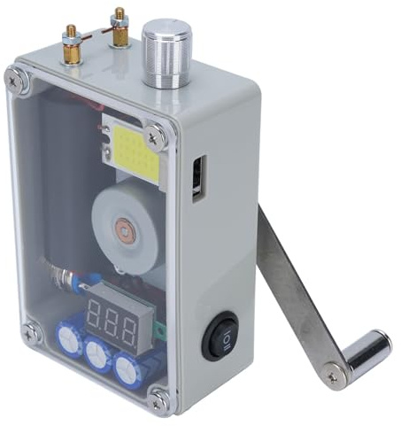 Ausla Handkurbel-Generator, Tragbarer Manueller Stromerzeuger mit COB-Licht und 5V-5W-USB-Ladegerät, Spannungsleistungs-Anzeige für Camping und Notfälle