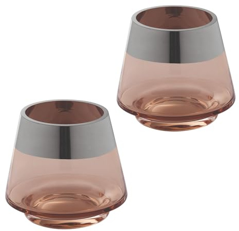 FINK Deko Teelichthalter Set Jona 2 Stück - Kerzenglas Windlichter Glas - Kerzengläser Farben: Sand Silber - Ostern Deko Frühling Tischdeko Frauen Höhe 9 cm