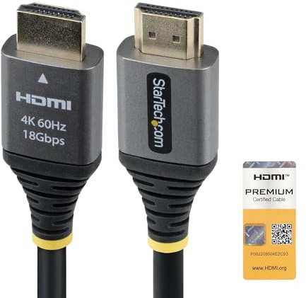 StarTech 1,5m Premium zertifiziertes High Speed HDMI Kabel, 4K 60Hz und 1440p 144Hz UHD, hochflexibles HDMI 2.0 Kabel mit HDR10 und ARC, 18Gbps