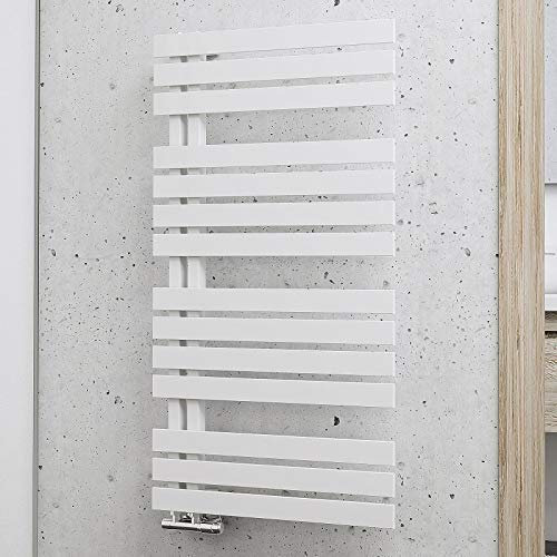 Schulte Badheizkörper Breda H02416950 04, 106 x 60 cm, 556 Watt, alpinweiß Design-Heizkörper aus Stahl mit Handtuchhalter-Funktion, asymmetrisch, Anschluss unten, für Badezimmer & Wohnräume