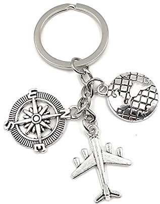 Onwomania Porte-clés monde pendentif en métal argenté vacances voyage planétaire globe