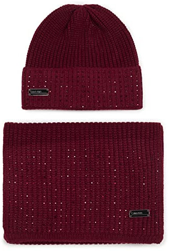 Calvin Klein Damen K60k606091 Mütze, Schal & Handschuh-Set, Rot (Tibetan Red Xcp), One size (Herstellergröße: OS)