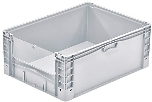 Eurobehälter 800x600x320 mm, Sichtfenster, Großbehälter, Euro-Norm, Kunststoffbehälter, Industrie und Lebensmittel, 1 Stück, Grau