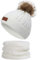 Yixda Baby Mütze Schal Set Mädchen Jungen Warm Fellbommel Beanie Hüte (A4-Weiß)