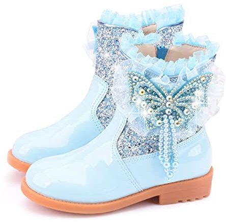 FStory&Winyee Ragazze Principessa Stivali Elsa Scarpe Neve Bambine Invernali Foderato Caldo Gomma All'aperto Slip-On Frozen Cosplay Regina Ghiaccio Costume Carnevale Halloween Natale Blu 33