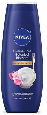 NIVEA Nourishing Botanical Blossom Body Wash with Nourishing Serum, Moisturizing Body Wash for Women, Enriched with Provitamin B5 and Vitamin E, 20 Fl Oz Bottle