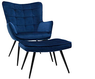 Miliboo Sessel mit Blauer Samt-Fußstütze Mood