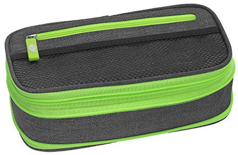 WEDO 24244011 Schlamperbox NEON Stretch, vergrößerbar, mehrere Fächer, Stiftschlaufen, inkl. Stundenplan, grau neon-grün