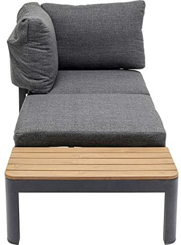 Kare Design Recamiere Happy Day Links, Braun/Schwarz, Outdoor Liege mit Ablage, Abnehmbare graue Bezüge, Holz-Optik, Schwarzes Aluminiumgestell, 63x166x66 cm (HxBxT)