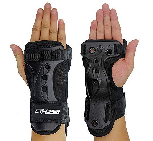 CTHOPER Handgelenkschoner Inliner, Skating Snowboard Handschutz Protektoren Erwachsene für Handschuh,Handgelenkschützer Kinder Herren Damen (schwarz, L)