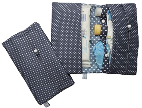 Wickeltasche Windeltasche graue Sterne, Punkte, Herzen - Handmade by die-kreative-fee (dunkelgraue Pünktchen - innen Herzen)