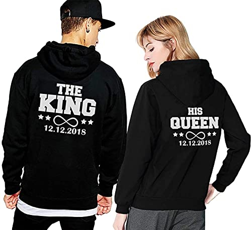 Friend Shirts King Queen Pärchen Partner Hoodie Pullover Wunsch Datum Couple Geschenk - Schwarz L