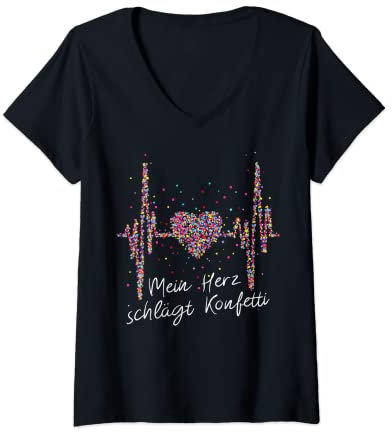 Damen Herzschlag Puls Kölner Dom Fasching Karneval Konfetti Herz T-Shirt mit V-Ausschnitt