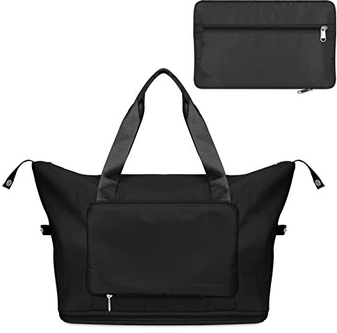 Skycase Faltbare Reisetasche,Groß Sporttasche mit Nassfach,Weekender-Tasche mit Erweiterbarem Platz,Großer Kapazität Oxford-Stoff-Reisetasche,Wasserdichte Tragbar Reisetasche,Schwarz
