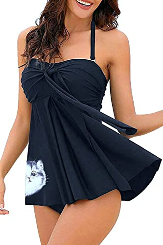 NLAND Costume da Bagno Donna Due Pezzi retrò Tankini Set Push Up Halter Costumi da Mare Stampa Floreale Spiaggia Piscina Beachwear Swimwear
