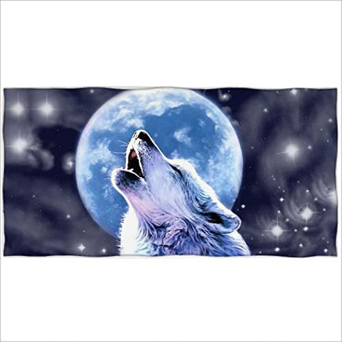 Zomer Strandtuch 70x140cm,Bedrucktes Mikrofaser Badetuch-Wolf Eisberg Heulender Mond