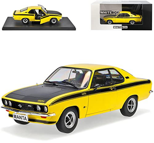 Ixo Opel Manta A GT/E Gelb Schwarz 1970-1975 Mit Sockel 1/24 Whitebox Modell Auto mit individiuellem Wunschkennzeichen