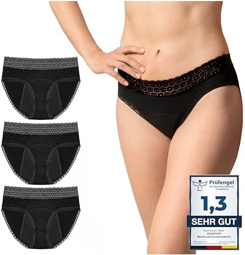 ZENAPHYR 3tlg. Perioden Unterwäsche -Set Bio-Baumwolle - Menstruationsunterwäsche 4 Auslaufsicheren Schichten - Hygienische waschbare Periodenunterschwäsche (M)