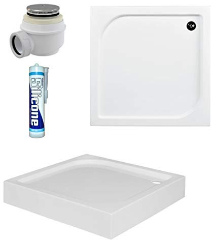 ECOLAM Receveur de douche carré Oskar 80x80 cm | Hauteur: 16 cm | Profondeur: 4 cm | siphon + silicone | Receveur de douche acrylique blanc
