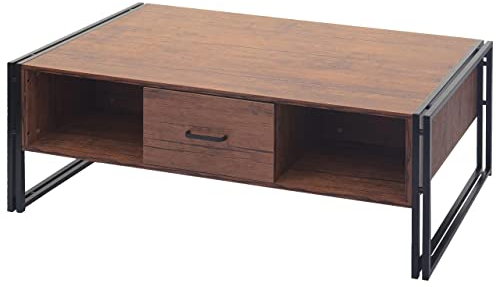 Couchtisch HWC-A27b, Beistelltisch Wohnzimmertisch, 3D-Struktur, 45x110x60cm MVG-Zertifiziert, Metall - Wildeiche-Optik