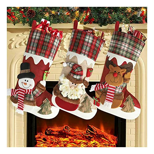 Weihnachtsstrumpf, 48cm Groß Nikolausstiefel Nikolausstrumpf für Weihnachtsdeko, Weihnachten Christmas Stocking für Kamin Weihnachtsbaum Deko, Weihnachtssocken für Weihnachten Geschenke 3 Stück