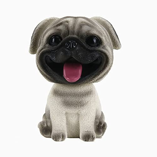 Kunstharz Bobbing Head Dog Figuren Mini Wackelkopf Welpe für Zuhause Büro Schreibtisch Auto Armaturenbrett Dekor Ornamente (Mops)