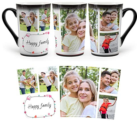MUGKISS Taza personalizada, tazas cambiantes de color personalizadas, taza de café mágica con foto, imagen, nombre, texto, regalos para él, ella (5 Collage Images)