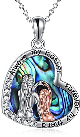 YAFEINI Mutter und Tochter Kette 925 Sterling Silber Abalone Muschel Mama Halskette Geburtstag Anhänger Muttertag Kette Schmuck Geschenke für Mama (Abalone Muschel Mutter und Tochter Halskette)