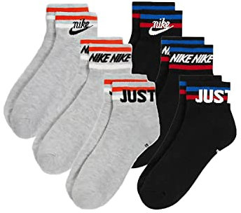NIKE 6 Paar Everyday Essential Ankle Sneakersocken Socken Quarter Unisex DX5080, Farbe:1x grau / 1x schwarz, Socken Neu:38-42