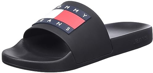 Tommy Jeans Mujer Chanclas Flag Pool Slide Zapatillas de baño, Negro (Black), 38
