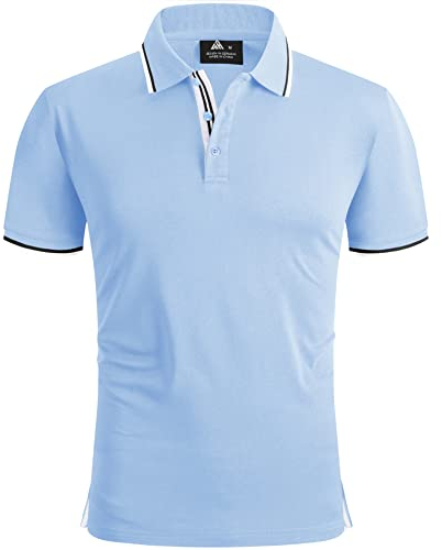 geeksport Poloshirts Herren Kurzarm Tennis Slim Fit Golf Polo Shirt Männer Sport Schnelltrocknend Atmungsaktiv Polohemd Sommer Outdoor Golf T-Shirt(Himmelblau-2XL)