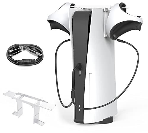 Palumma Kopfhörer-Ständer für PS5-Konsole, Game Controller & Headset-Ständer für PS5 VR2 Headset-Halterung, Controller-Ständer mit 2-in-1-Ladekabel (weiß)