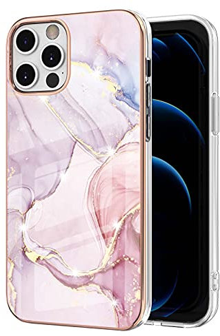 IMIRST Basic Case Compatiable with iPhone 12 Pro Max IMD Soft TPU Silicone Bumper Matte Marble Scratch-Resistant Slim Protective Phone Case Back Cover for Apple iPhone 12 Pro Max,YBI RoseGold