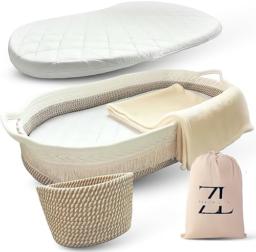 ZEAL'N LIFE Baby-Wickelkorb mit Windelkorb, Decke & Wickelunterlage für Kommode, tragbare Wickelunterlage, Wickelunterlage für Kommode, Babykorb für Neugeborene