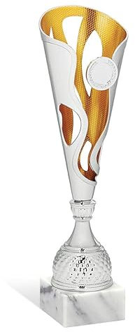 tecnocoppe Coppa in ABS Cromato e Oro. Altezza di 35,50 cm. Targhetta Personalizzata Omaggio Premiazioni Sportive